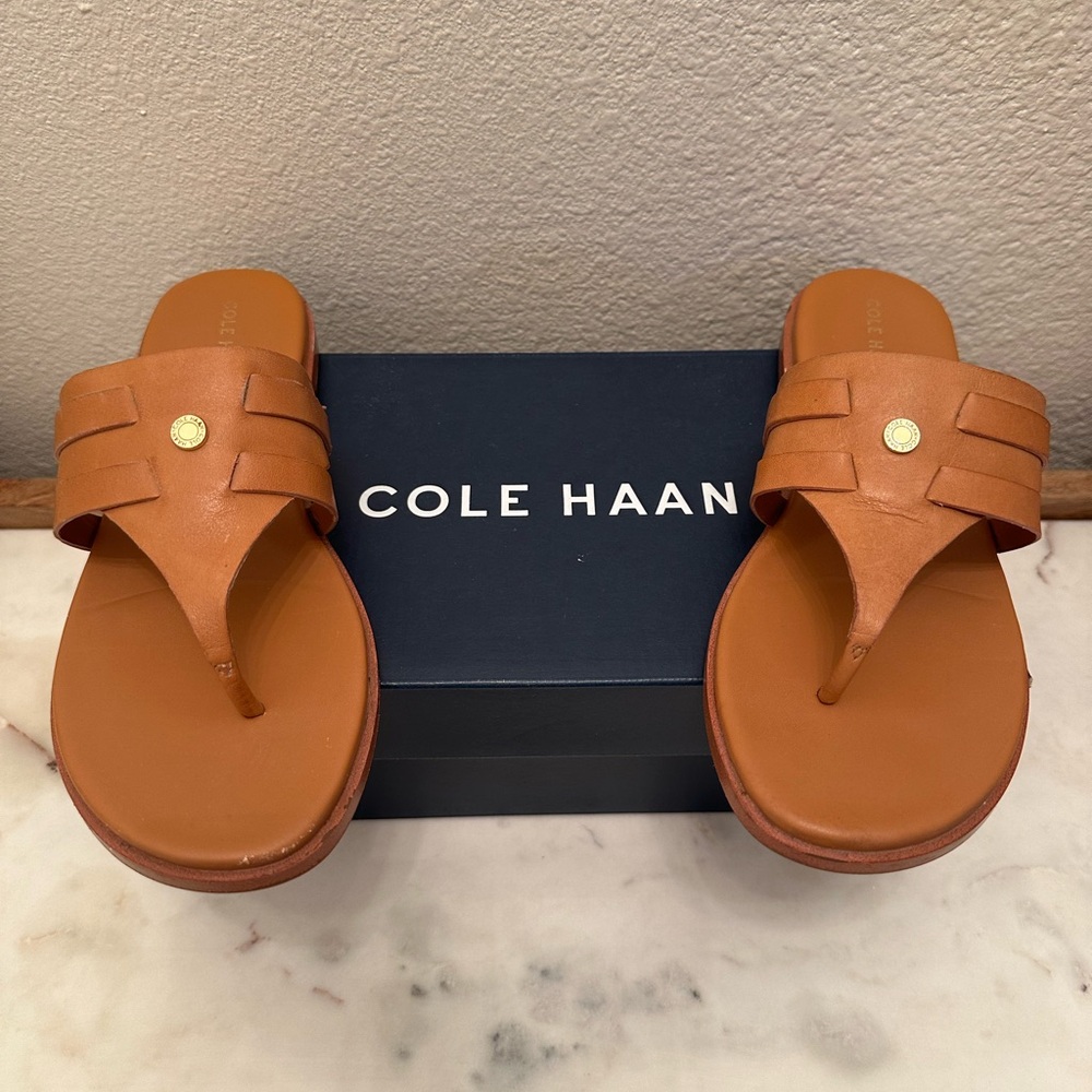 Cole Haan Cognac Leather Thong Sandals